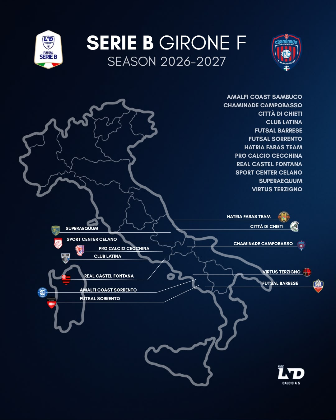Serie B Girone F 2026/2027 — mappa delle dodici squadre